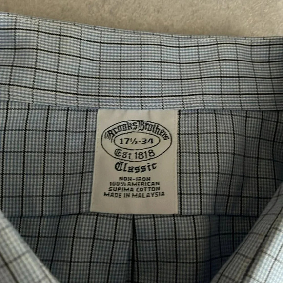 [17.5-17.75]Brooks Brothers  Classic Fit Blue Check Pattern Cotton Dress Shirt - Picture 2 of 8